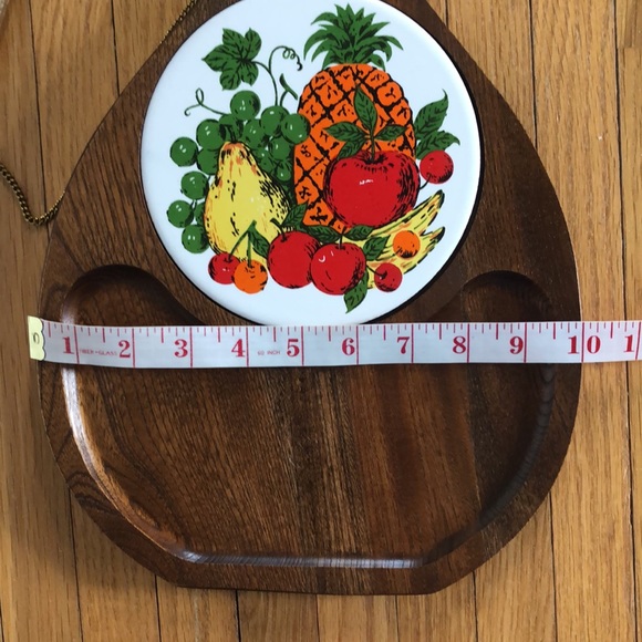 Vintage Japan Wood Pineapple Cheese Platter Server With Tile Insert And Knife - Picture 16 of 16